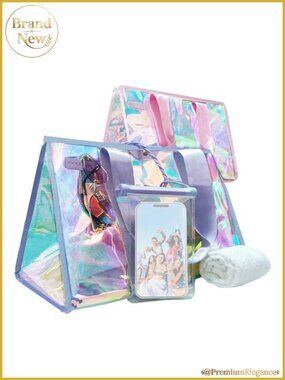 TPU Iridescent Jelly Tote Bag 2-Pack Waterproof Beach Purse with Phone Pouch